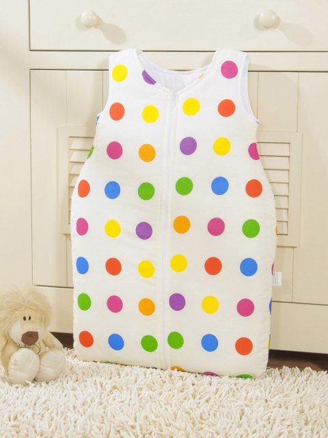 Śpiworek dla dzieci bawełniany M 6-12 mcy TOG 2.5 całoroczny ocieplany grochy kolorowe na ecru