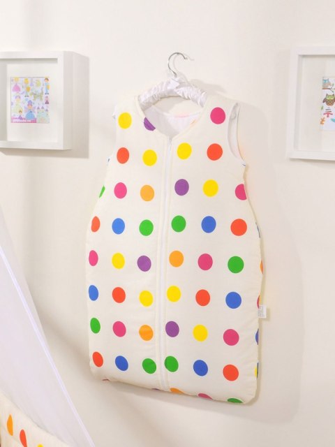 Śpiworek dla dzieci bawełniany M 6-12 mcy TOG 2.5 całoroczny ocieplany grochy kolorowe na ecru