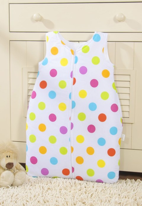 Śpiworek dla dzieci bawełniany M 6-12 mcy TOG 2.5 całoroczny ocieplany grochy kolorowe