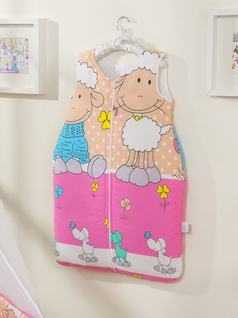 Śpiworek dla dzieci bawełniany M 6-12 mcy TOG 2.5 całoroczny ocieplany owieczki różowo-beżowe