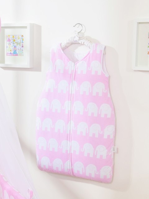 Śpiworek dla dzieci bawełniany M 6-12 mcy TOG 2.5 całoroczny ocieplany słonie różowe