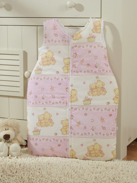 Śpiworek dla dzieci bawełniany M 6-12 mcy TOG 2.5 całoroczny różowe pluszaki