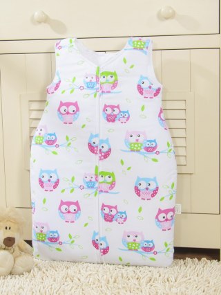 Śpiworek dla dzieci bawełniany M 6-12 mcy TOG 2.5 całoroczny sowy na bieli