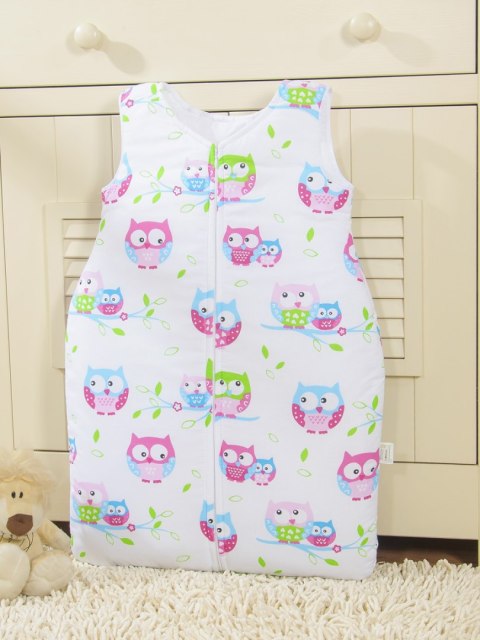 Śpiworek dla dzieci bawełniany M 6-12 mcy TOG 2.5 całoroczny sowy na bieli