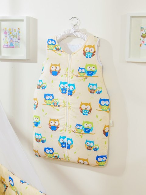 Śpiworek dla dzieci bawełniany M 6-12 mcy TOG 2.5 całoroczny sowy na kremowym tle