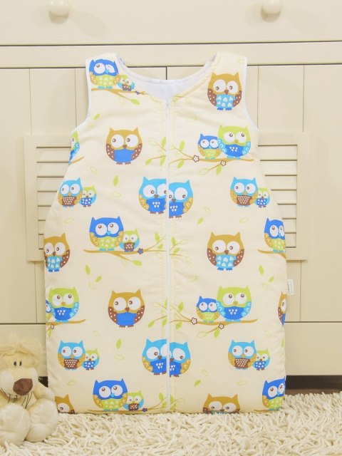 Śpiworek dla dzieci bawełniany M 6-12 mcy TOG 2.5 całoroczny sowy na kremowym tle