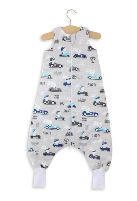 Śpiworek dla dzieci z nogawkami bawełniany ocieplany L 9-24 mcy TOG 2.5 - zające w autkach szare