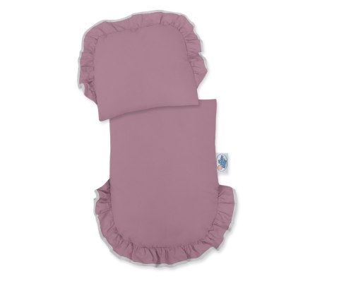 Wiklinowy wózek dla lalek pchacz szary pościelką i miękką wyściółką retro róż STELLA