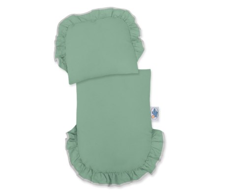 Wiklinowy wózek dla lalek pchacz szary z pościelką i miękką wyściółką szałwia STELLA