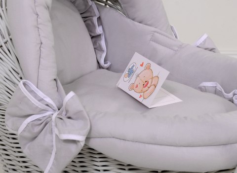 Wiklinowy wózek dla lalek pchacz szary z szarą pościelką i miękką wyściółką STELLA
