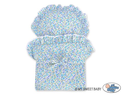 Wiklinowy wózek dla lalek wysoki z niebieską pościelką i wyściółką NATALIA naturalny