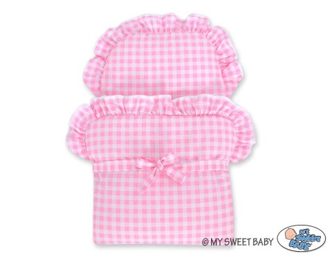 Wiklinowy wózek dla lalek wysoki z różową pościelką i wyściółką NATALIA naturalny