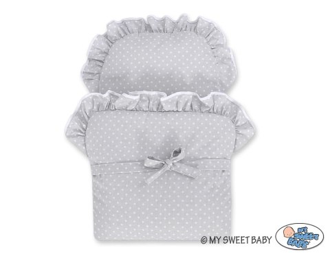 Wiklinowy wózek dla lalek wysoki z szarą pościelką i wyściółką NATALIA naturalny