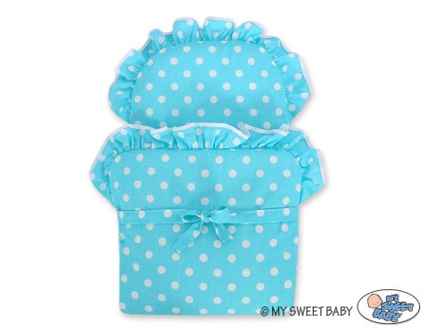 Wiklinowy wózek dla lalek wysoki z turkusową pościelką i wyściółką NATALIA naturalny