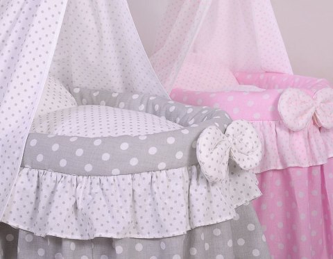 Wózek dla lalek Kosz Mojżesza dla lalek z baldachimem LAURA różowy