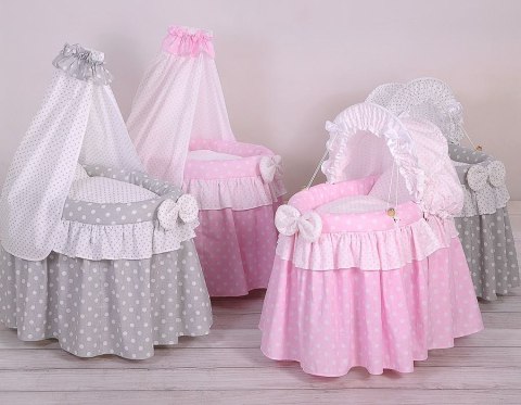 Wózek dla lalek Kosz Mojżesza dla lalek z baldachimem LAURA szary