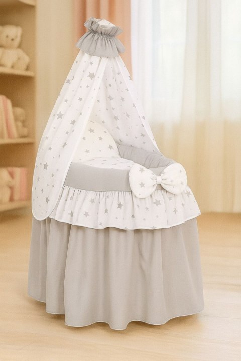 Wózek dla lalek Kosz Mojżesza dla lalek z baldachimem LAURA szary