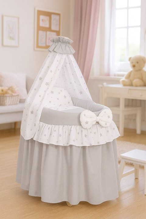 Wózek dla lalek Kosz Mojżesza dla lalek z baldachimem LAURA szary