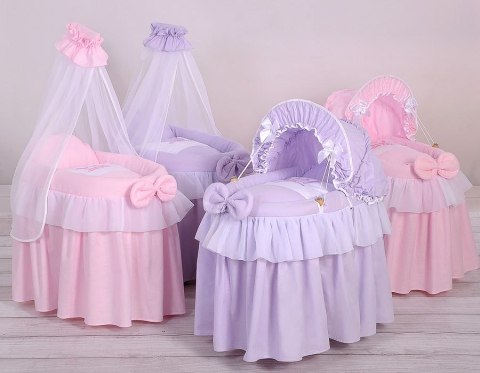 Wózek dla lalek Kosz Mojżesza dla lalek z budką LITTLE PRINCESS różowy