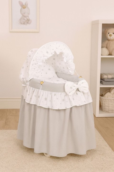 Wózek dla lalek Kosz Mojżesza dla lalek z budką LAURA szary