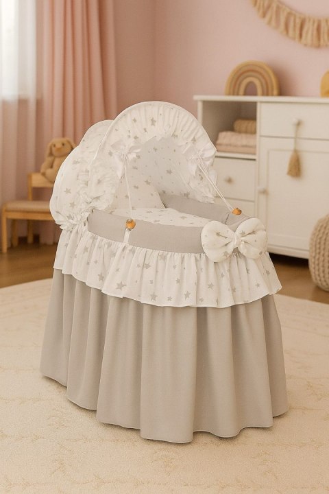 Wózek dla lalek Kosz Mojżesza dla lalek z budką LAURA szary