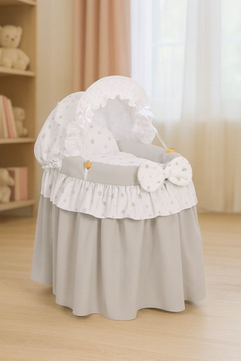 Wózek dla lalek Kosz Mojżesza dla lalek z budką LAURA szary