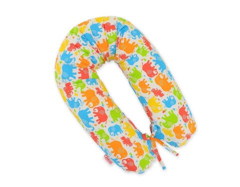 Poduszka ciążowa Longer dla kobiet w ciąży do spania + zdejmowana poszewka - Kolorowe słonie