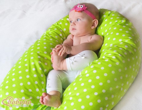 Poduszka ciążowa Longer dla kobiet w ciąży do spania + zdejmowana poszewka - Białe grochy na zieleni
