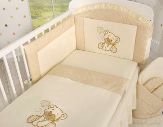 Komplet pościeli dla dzieci 135x100cm z ochraniaczem 3-cz Miś z kokardką kremowy