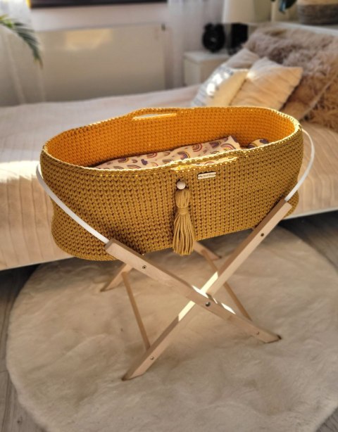 Kosz Mojżesza BOHO bawełniany Handmade z materacykiem - musztardowy