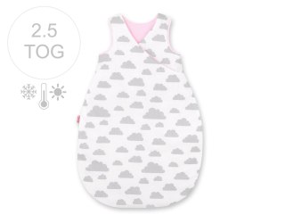 Śpiworek niemowlęcy całoroczny ocieplany 75 cm- chmurki szare/różowe