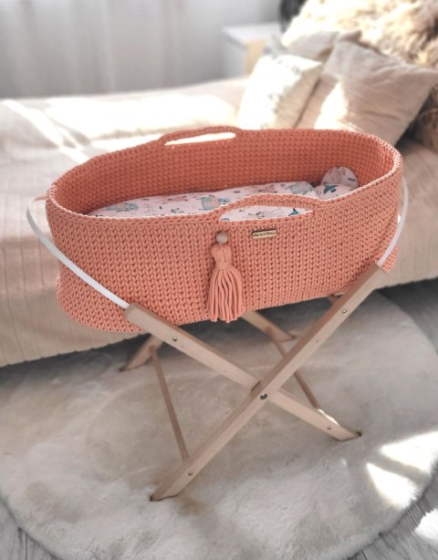 Kosz Mojżesza BOHO bawełniany Handmade z materacykiem - brzoskwiniowy