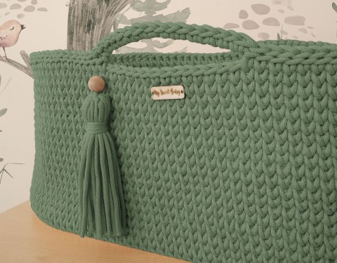 Kosz Mojżesza BOHO bawełniany Handmade z materacykiem - szałwia